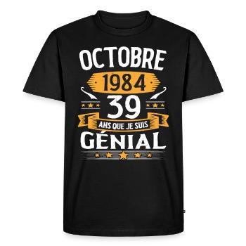Anniversaire Millésime Fabriqué en Octobre 1984 - T-shirt Premium bio Homme - noir - Devant - Nico (187cm)