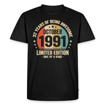 October 1991 32 Years Anniversary Vintage Gift - Men's Premium Organic T-Shirt - black - Front - Nico (187cm)