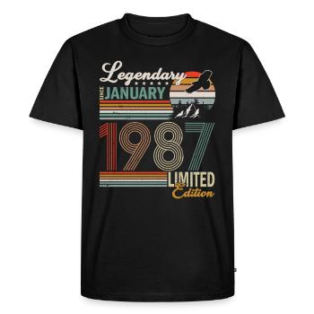 Janvier 1987 né - T-shirt Premium bio Homme - noir - Devant - Nico (187cm)