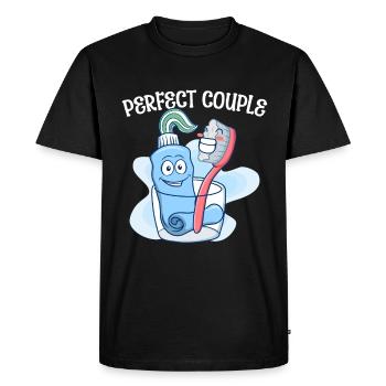 Paire Brosse à dents Dentifrice Sweet - T-shirt Premium bio Homme - noir - Devant - Nico (187cm)
