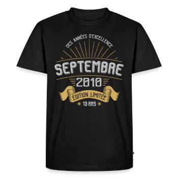 Anniversaire Millésime Fabriqué en Septembre 2010 - T-shirt Premium bio Homme - noir - Devant - Nico (187cm)