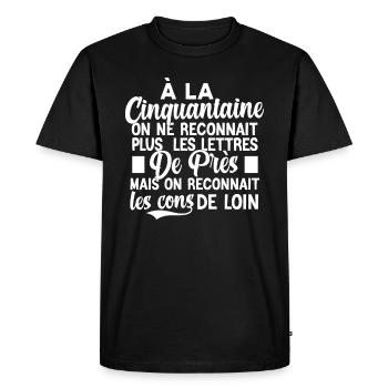 t-shirt anniversaire 50 ans cadeau humour - T-shirt Premium bio Homme - noir - Devant - Nico (187cm)