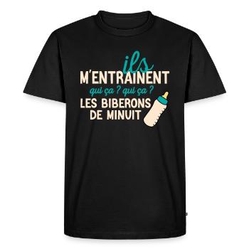 Les joies du biberon de minuit - T-shirt Premium bio Homme - noir - Devant - Nico (187cm)