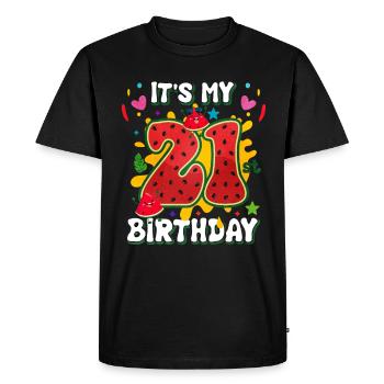 21st Birthday Watermelon Summer Gift - Men's Premium Organic T-Shirt - black - Front - Nico (187cm)