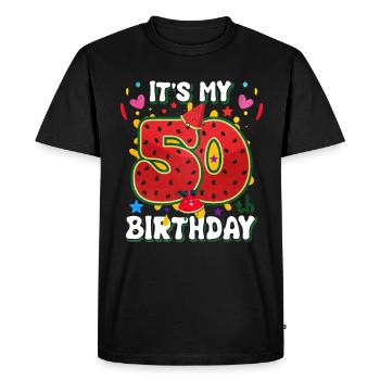 50th Birthday Watermelon - Men's Premium Organic T-Shirt - black - Front - Nico (187cm)