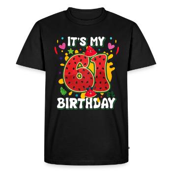 61st Birthday Watermelon - Men's Premium Organic T-Shirt - black - Front - Nico (187cm)