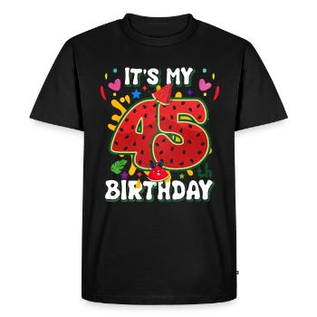 45th Birthday Watermelon - Men's Premium Organic T-Shirt - black - Front - Nico (187cm)
