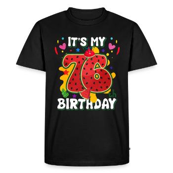 76th Birthday Watermelon - Men's Premium Organic T-Shirt - black - Front - Nico (187cm)