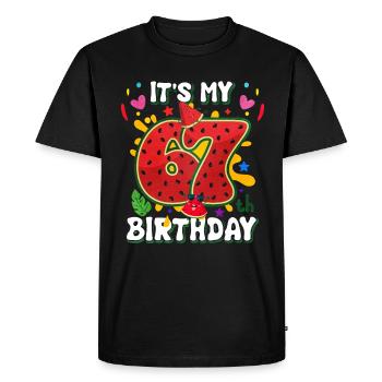 67th Birthday Watermelon - Men's Premium Organic T-Shirt - black - Front - Nico (187cm)