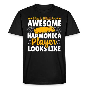 Playing Harmonica Gift - Men's Premium Organic T-Shirt - black - Front - Nico (187cm)