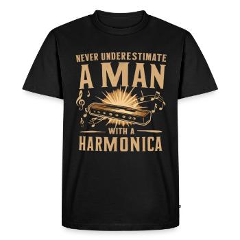Harmonica Playing Gift - Men's Premium Organic T-Shirt - black - Front - Nico (187cm)