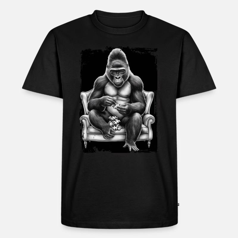 Gorilla spielt Puzzle Geschenk - Männer Premium Bio T-Shirt - Schwarz
