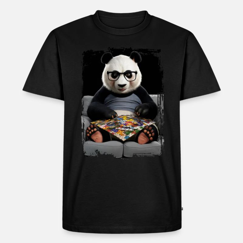 Panda spielt Puzzle Geschenk - Männer Premium Bio T-Shirt - Schwarz