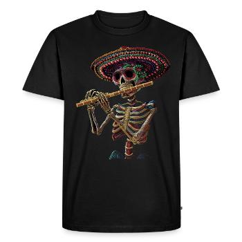 Flute Mexican Skeleton - Men's Premium Organic T-Shirt - black - Front - Nico (187cm)
