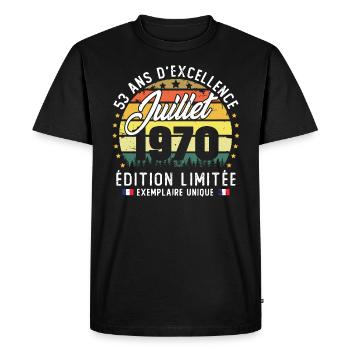 Vintage 1970 Juillet Rétro Anniversaire 53 Ans - T-shirt Premium bio Homme - noir - Devant - Nico (187cm)