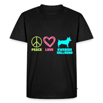 Swedish Vallhund Västgötaspets Peace Love - Men's Premium Organic T-Shirt - black - Front - Nico (187cm)