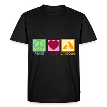 Chat && Chien Maman Maman Paix Amour - T-shirt Premium bio Homme - noir - Devant - Nico (187cm)