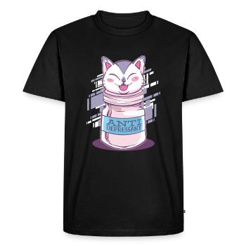 Chat doux comme antidépresseur - contre la dépression - T-shirt Premium bio Homme - noir - Devant - Nico (187cm)