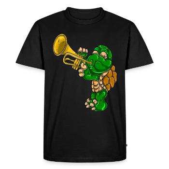 Trompette musicien tortue - T-shirt Premium bio Homme - noir - Devant - Nico (187cm)