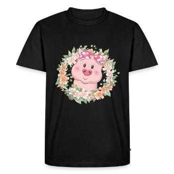 Pig Flowers - Men's Premium Organic T-Shirt - black - Front - Nico (187cm)