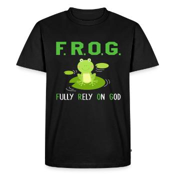 Fully Rely On God FROG Religious Faith Gift - Men's Premium Organic T-Shirt - black - Front - Nico (187cm)