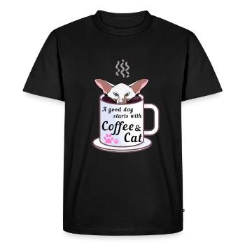 Une bonne journée commence avec un café et un court oriental - T-shirt Premium bio Homme - noir - Devant - Nico (187cm)