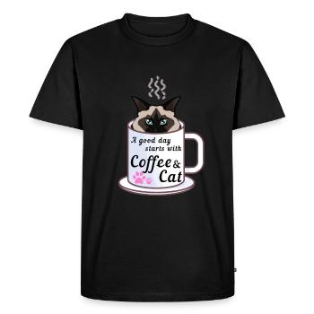 Une bonne journée commence avec un café et un chat Birman - T-shirt Premium bio Homme - noir - Devant - Nico (187cm)