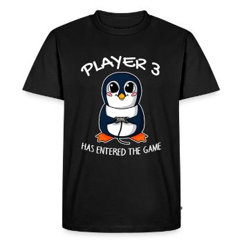 Troisième enfant joueur 3 bébé pingouin enceinte - T-shirt Premium bio Homme - noir - Devant - Nico (187cm)