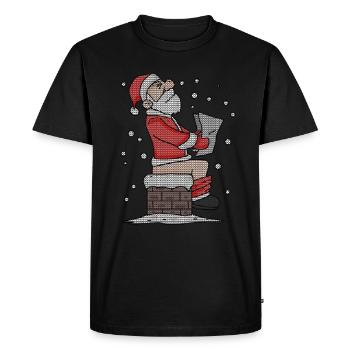 Père Noël assis sur la cheminée drôle - T-shirt Premium bio Homme - noir - Devant - Nico (187cm)