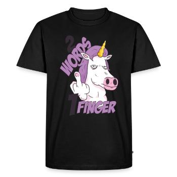 2 Words 1 Finger Horse - Unicorn Fuck You - Men's Premium Organic T-Shirt - black - Front - Nico (187cm)