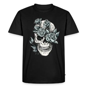 Skull skull with flowers gift idea - Men's Premium Organic T-Shirt - black - Front - Nico (187cm)