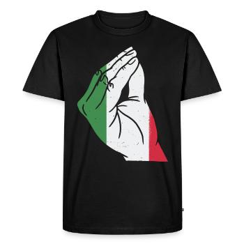 Italie Coeur italien Drapeau main Geste Fierté - T-shirt Premium bio Homme - noir - Devant - Nico (187cm)