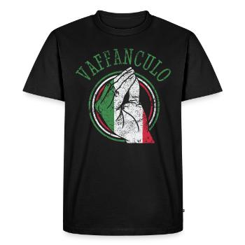 Drôle italienne Italie Vaffanculo geste hand - T-shirt Premium bio Homme - noir - Devant - Nico (187cm)