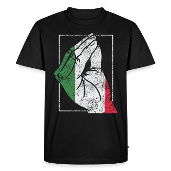 Italie Coeur italien Drapeau main Geste Fierté - T-shirt Premium bio Homme - noir - Devant - Nico (187cm)