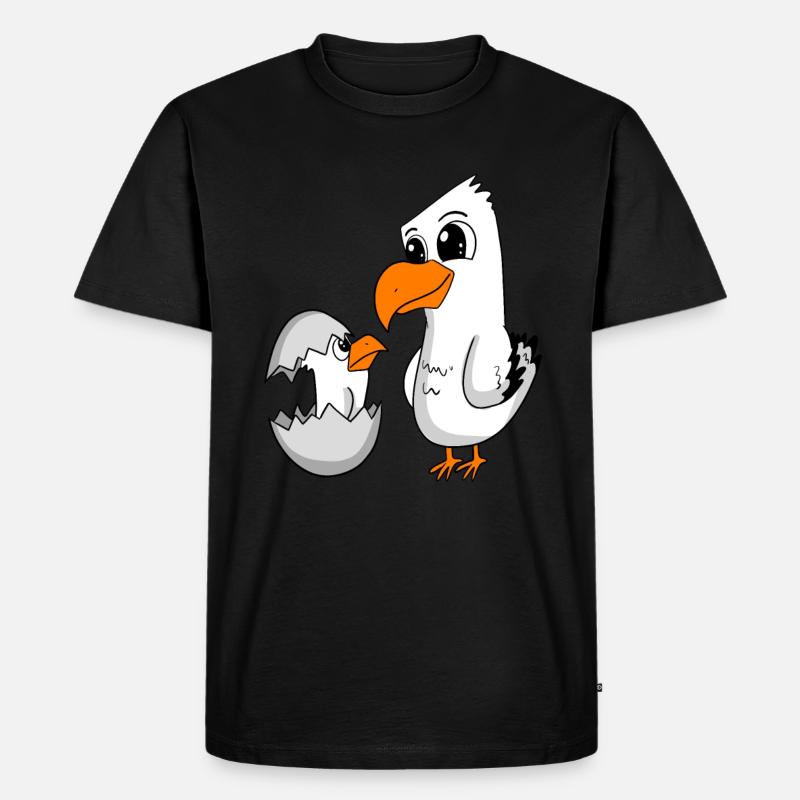 Möwe mit Baby Möwe - Männer Premium Bio T-Shirt - Schwarz
