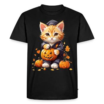 Chat mignon avec citrouille - T-shirt Premium bio Homme - noir - Devant - Nico (187cm)