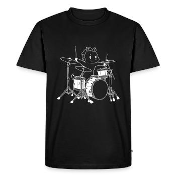 Batteur Einhorn - Unicorn aime la batterie - T-shirt Premium bio Homme - noir - Devant - Nico (187cm)