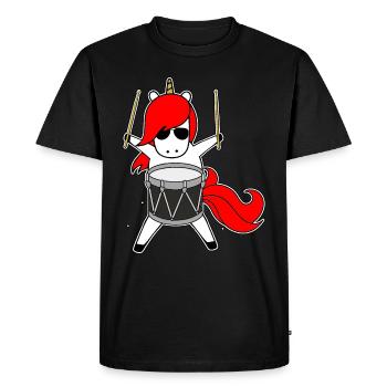 Batteur Einhorn - Unicorn aime la batterie - T-shirt Premium bio Homme - noir - Devant - Nico (187cm)