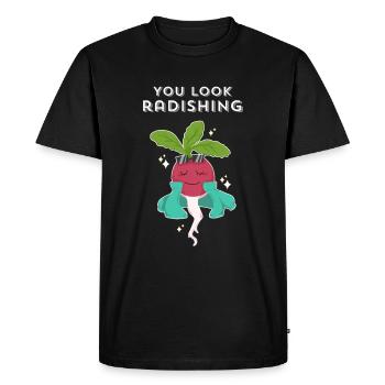 Végétalien drôle, tu as l'air radieux, amour-propre, nourriture - T-shirt Premium bio Homme - noir - Devant - Nico (187cm)