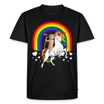 LGBT Monkey Riding Unicorn Gay Pride Rainbow - T-shirt Premium bio Homme - noir - Devant - Nico (187cm)