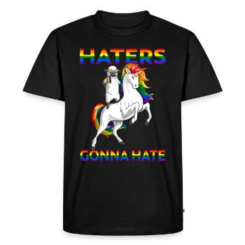 LGBT Gay Pride Sheep Riding Unicorn Haters Gonna - T-shirt Premium bio Homme - noir - Devant - Nico (187cm)