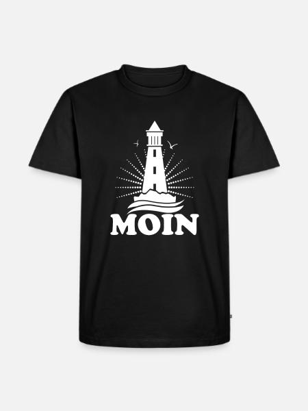 Moin mit Leuchtturm - Männer Premium Bio T-Shirt - Schwarz