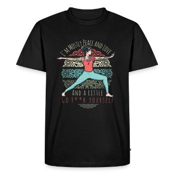 Funny Yoga Girl Peace Love Middle Finger Sarcasm - Men's Premium Organic T-Shirt - black - Front - Nico (187cm)