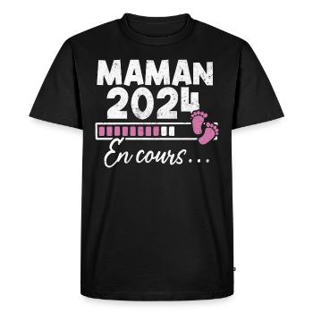 Maman 2024 En Cours - T-shirt Premium bio Homme - noir - Devant - Nico (187cm)