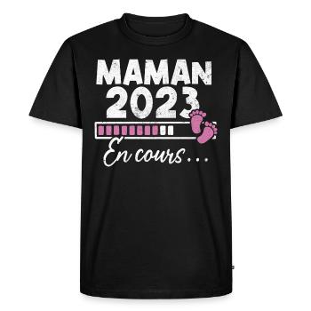 Maman 2023 En Cours - T-shirt Premium bio Homme - noir - Devant - Nico (187cm)