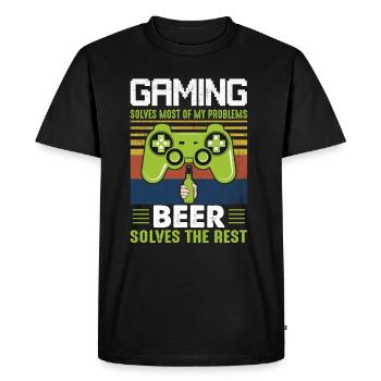 Gamer Beer Gambler - Men's Premium Organic T-Shirt - black - Front - Nico (187cm)