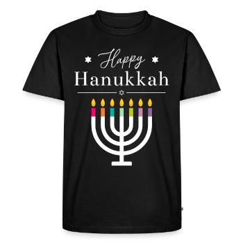 Joyeux chemise de Hanoukka | Festival des lumières de Menorah - T-shirt Premium bio Homme - noir - Devant - Nico (187cm)