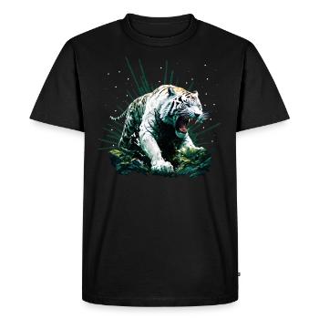 Tigre rugissant blanc en colère dans la jungle - T-shirt Premium bio Homme - noir - Devant - Nico (187cm)