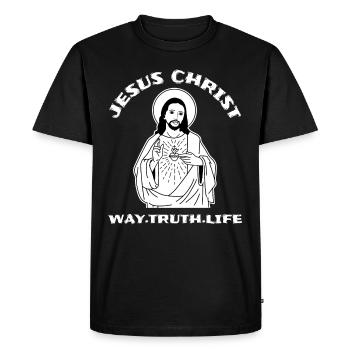Jésus Jésus Jésus Chrétien Chrétien Chrétien - T-shirt Premium bio Homme - noir - Devant - Nico (187cm)
