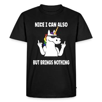 Sympa puis-je aussi apporter mais rien de drôle de licorne - T-shirt Premium bio Homme - noir - Devant - Nico (187cm)